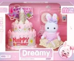 Conejito con torta de cumpleaños y accesorios - Dreamy